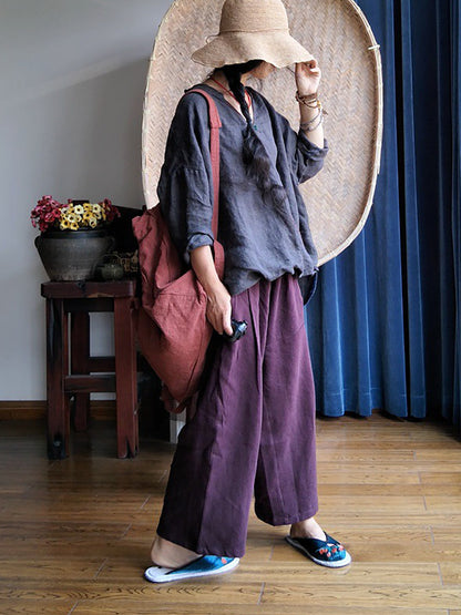 Women Vintage Summer Stitching Linen Shirt QW1034