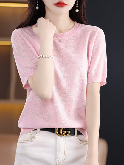 Women Summer Casual Flower Knitted Pullover Shirt WE1019