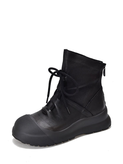 Women Genuine Leather Mid-Heel Martin Boots QN022