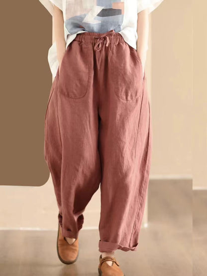 Women Summer Solid Linen Loose Harem Pants WE1021