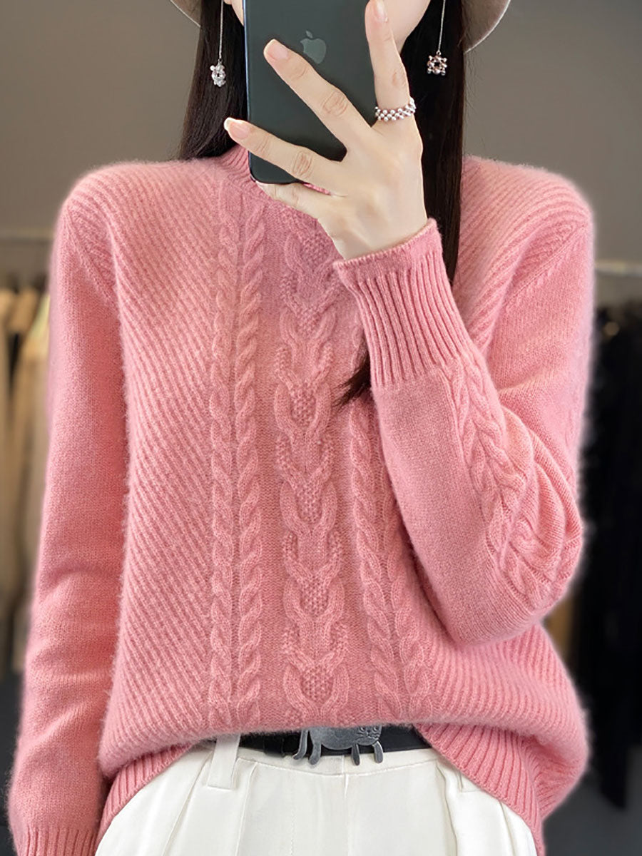 Women Autumn Half Turtleneck Wool Warm Twist Knit Sweater AV1009