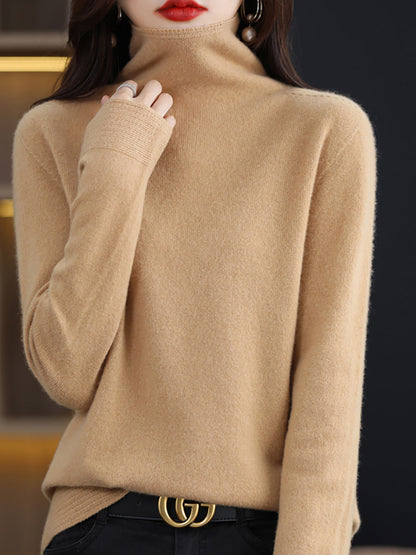 Women Autumn Casual Turtleneck 100%Wool Knit Sweater AK1018