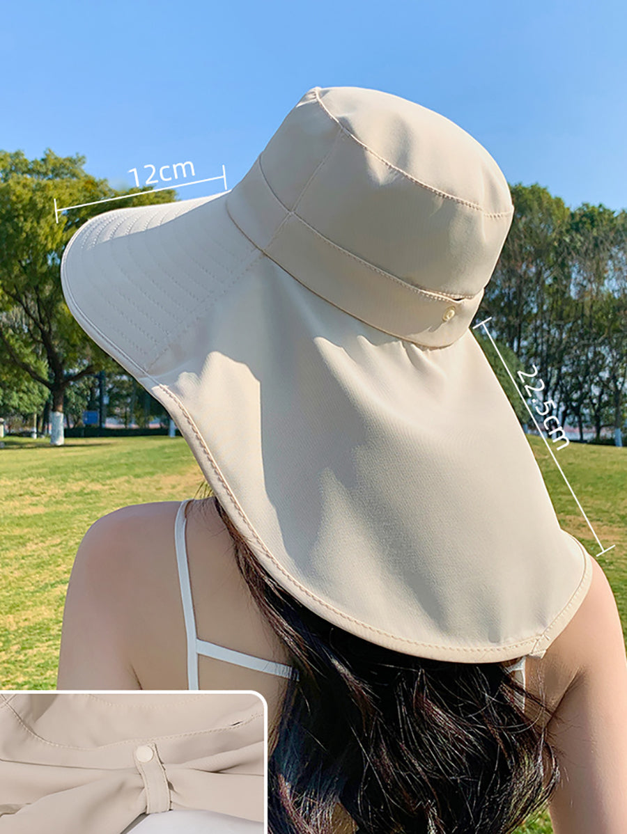 Women Summer Solid Large Brim Neck Guard Sunproof Hat WE1005