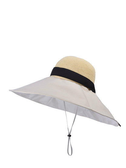 Women Summer Colorblock Large Brim Sunproof Hat WE1002