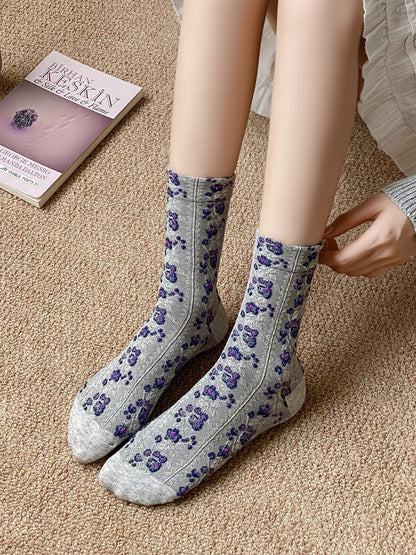 5 Pairs Women Floral Jacquard Cotton Socks AK1035