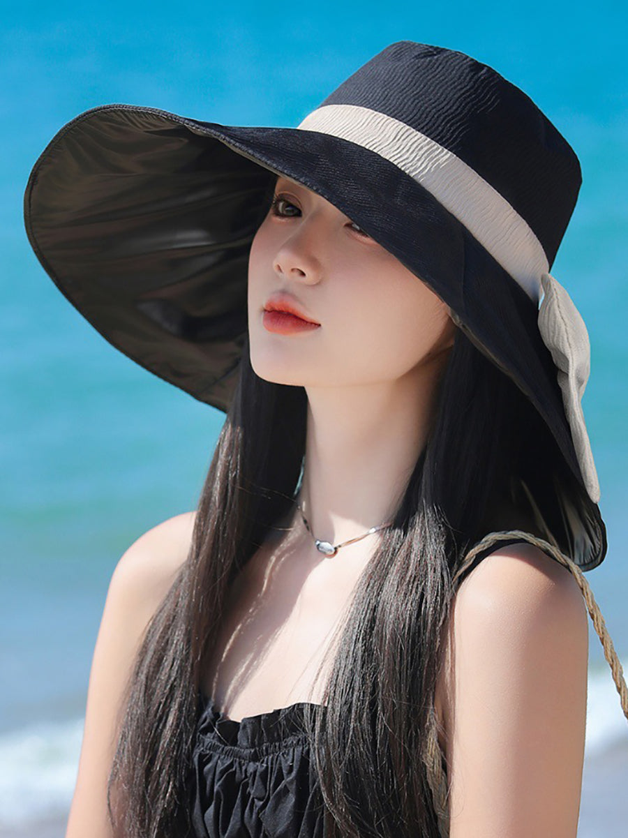 Women Summer Colorblock Sunproof Bowknot Hat QW1022