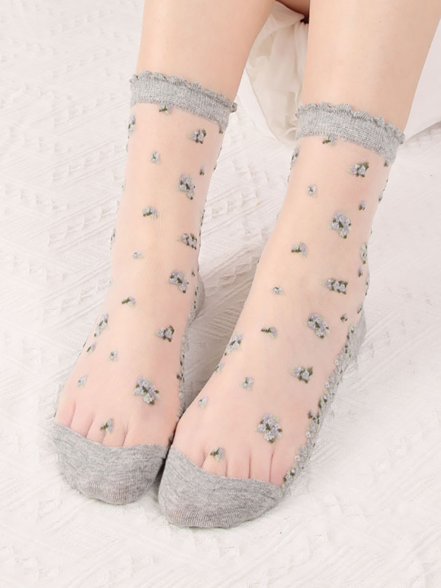 8 Pairs Women Summer Floral Jacquard Thin Socks LL007