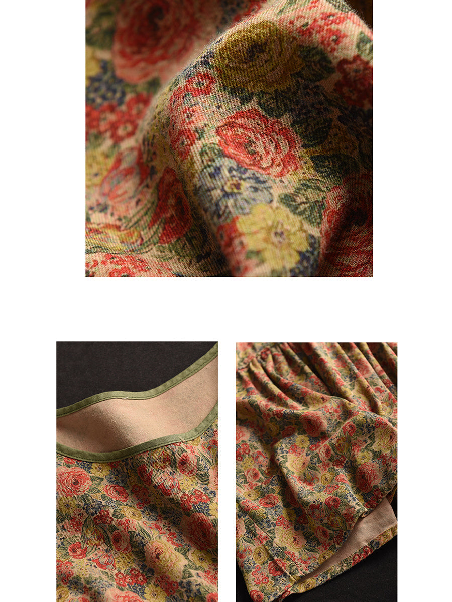 Women Summer Vintage Flower Spliced Loose Shirt XX1047