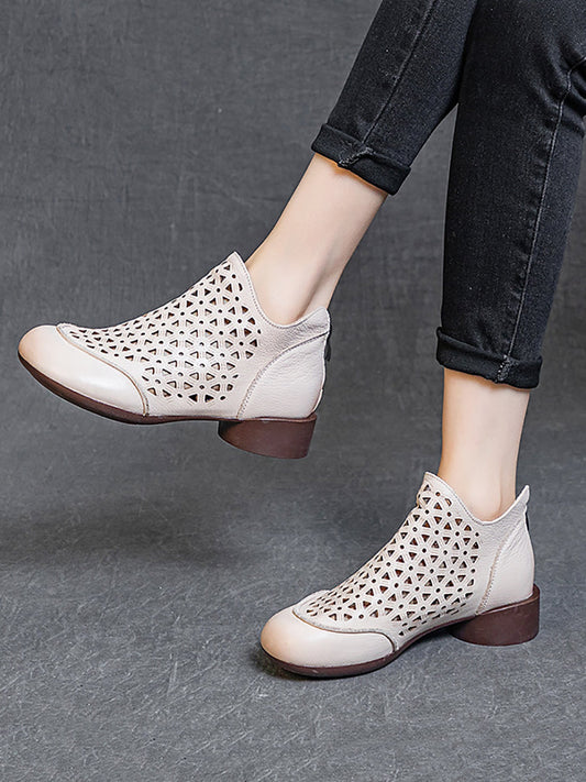 Women Summer Casual Leather Soft Cutout Boots UI1029