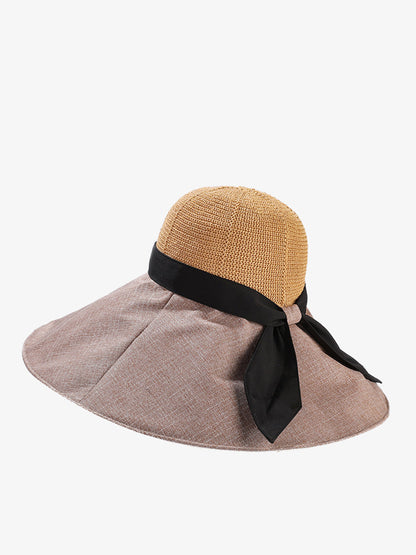 Women Summer Travel Large Brim Sunproof Spliced Hat QW1036