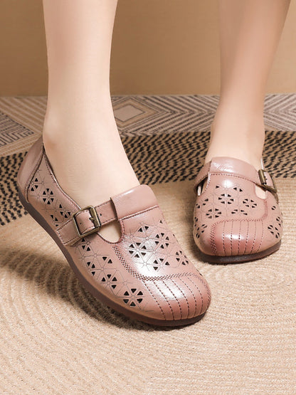 Women Vintage Leather Cutout Soft Flat Shoes AS1019