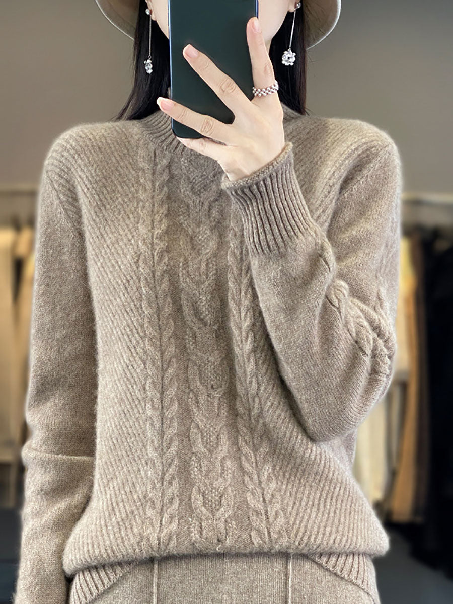 Women Autumn Half Turtleneck Wool Warm Twist Knit Sweater AV1009