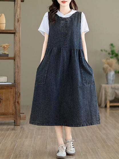 Women Casual Summer Solid Denim Vest Dress AD1121