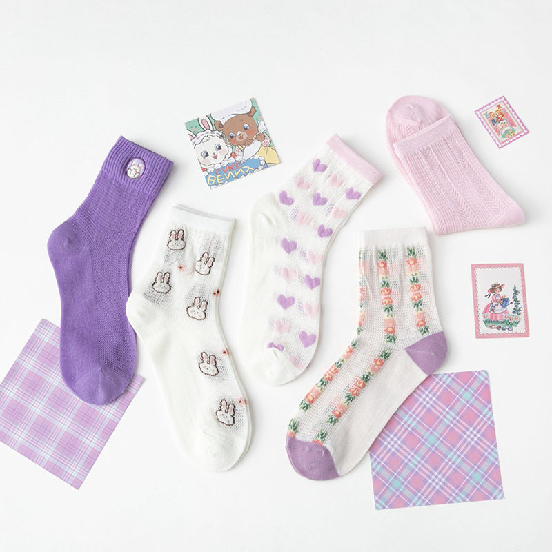 Lot de 5 paires de chaussettes d'été mignonnes à imprimé japonais pour femmes CC033