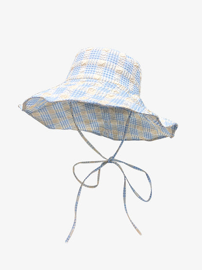 Women Summer Artsy Plaid Sunproof Large Brim Hat ZZ1042