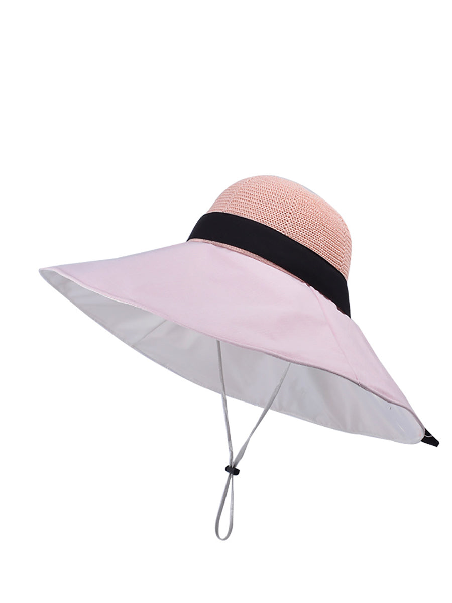 Women Summer Colorblock Large Brim Sunproof Hat WE1002