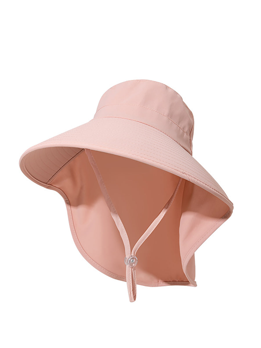 Women Summer Solid Large Brim Neck Guard Sunproof Hat WE1005