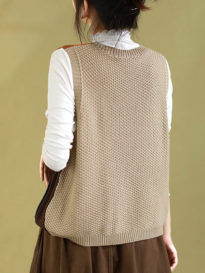 Women Autumn Colorblock Knitted V-Neck Vest CV1029