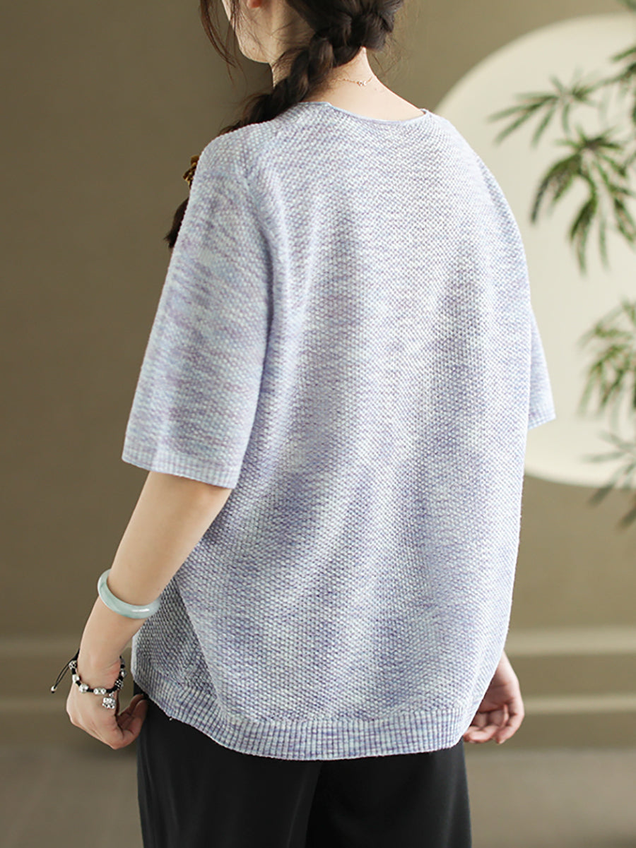 Women Summer Casual Knitted Linen V-Neck Shirt WE1029