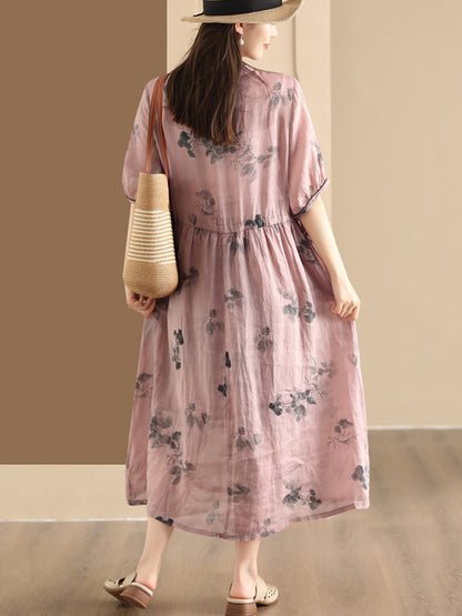 Women Summer Vintage Butterfly Embroidery Ramie Dress PP1036