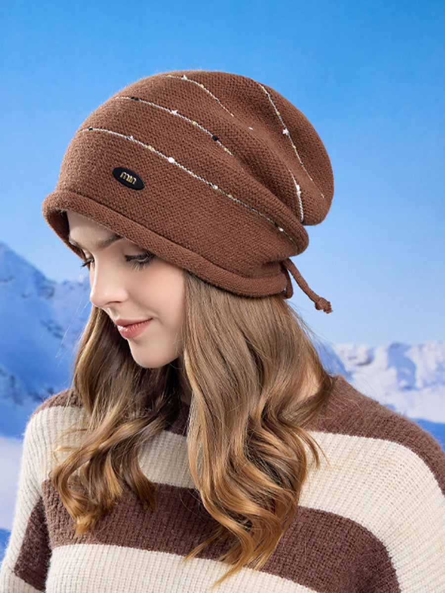 Bonnet tricoté chaud à ourlet tendance pour femme, collection hiver AV1024