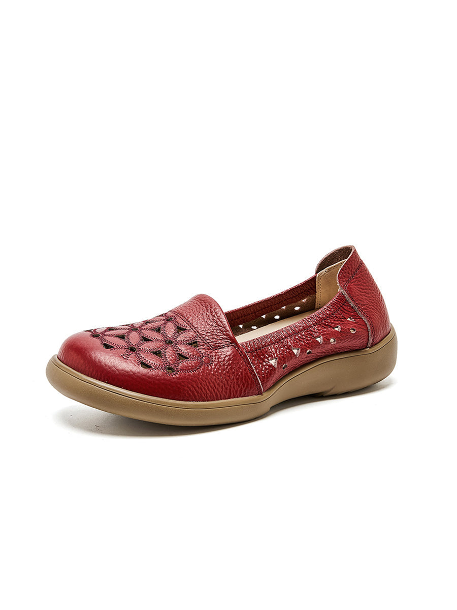 Leather Mid Shoes Flower Summer Women Soft Heel