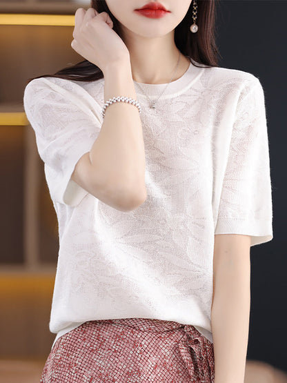 Women Summer Casual Flower Knitted Pullover Shirt WE1019