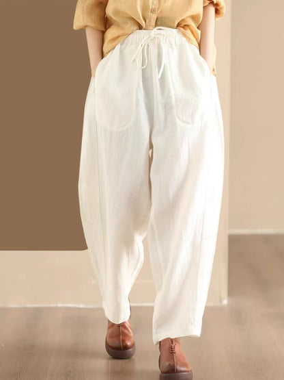 Women Summer Solid Linen Loose Harem Pants WE1021