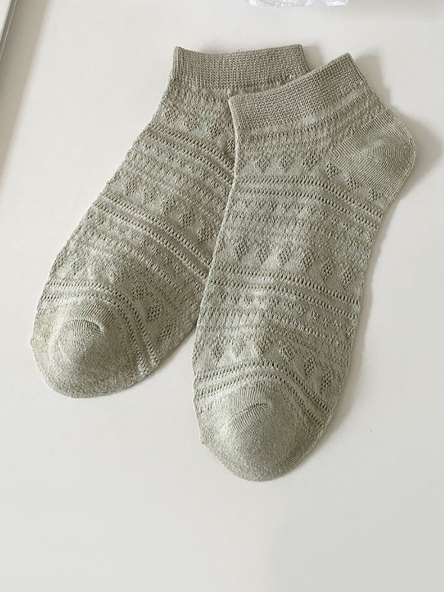 Lot de 5 paires de chaussettes courtes en coton jacquard artistique d'été pour femmes CX018