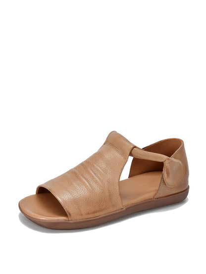 Women Summer Casual Solid Soft Leather Flat Sandals CC003