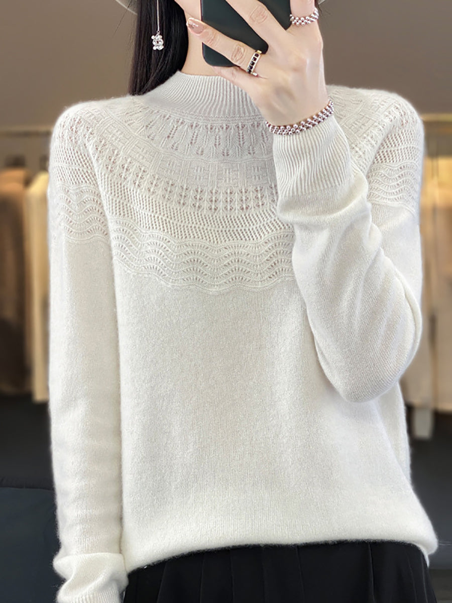 Women Autumn Cable Knit 100%Wool Half Turtleneck Sweater QN031