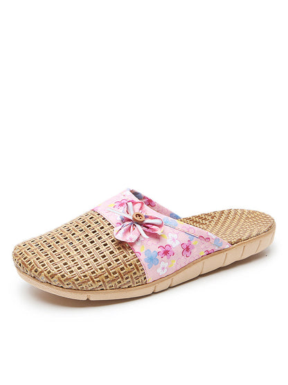 Women Summer Vintage Bamboo Weaving Spliced Slippers FG1022