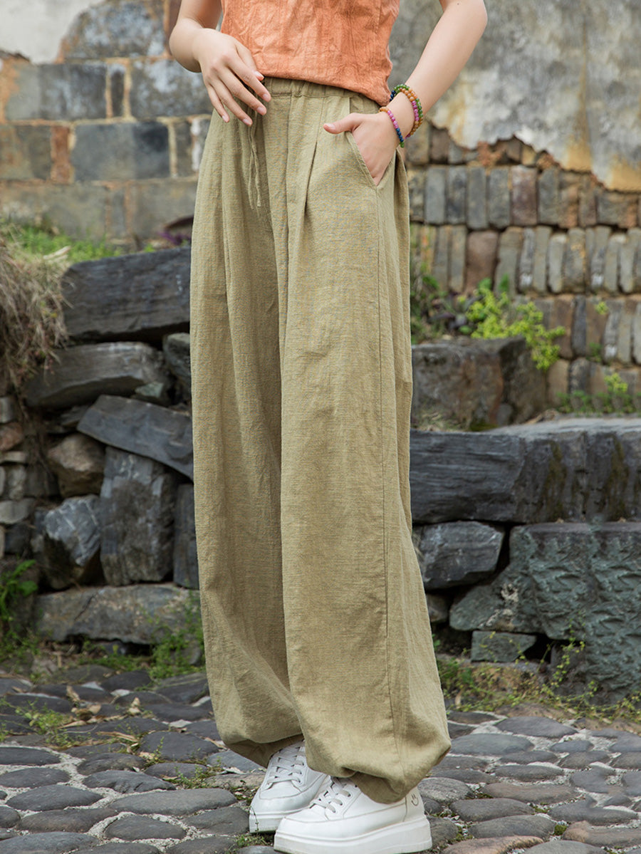 Damen Pure Ramie Straight Worn Color Sommerhose 