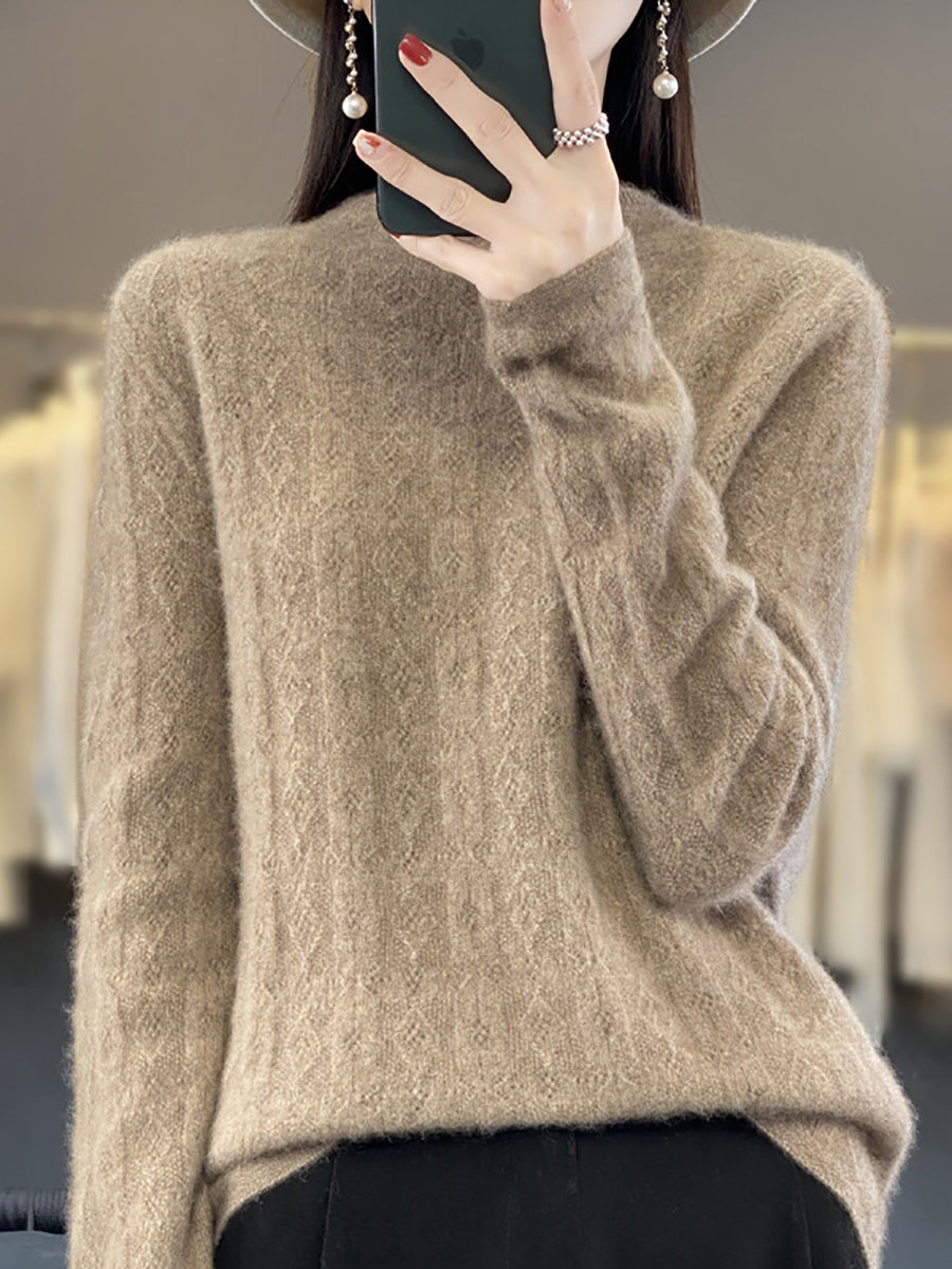 Women Autumn Casual Turtleneck 100%Wool Knit Sweater QU028