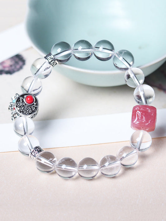 Bracelet tissé ethnique en cristal blanc pour femme KL1045 