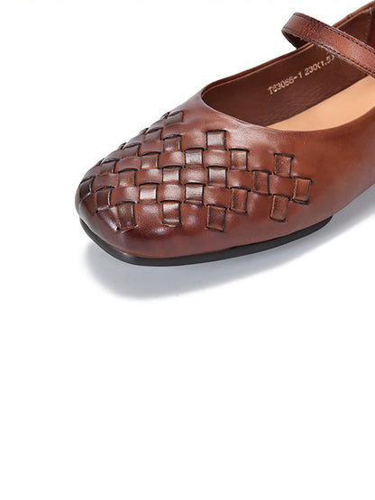 Women Summer Casual Leather Weave Low-Heel Shoes LL004