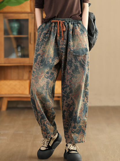 Women Casual  Tie-dye Autumn Strap Denim Harem Pants AI1028