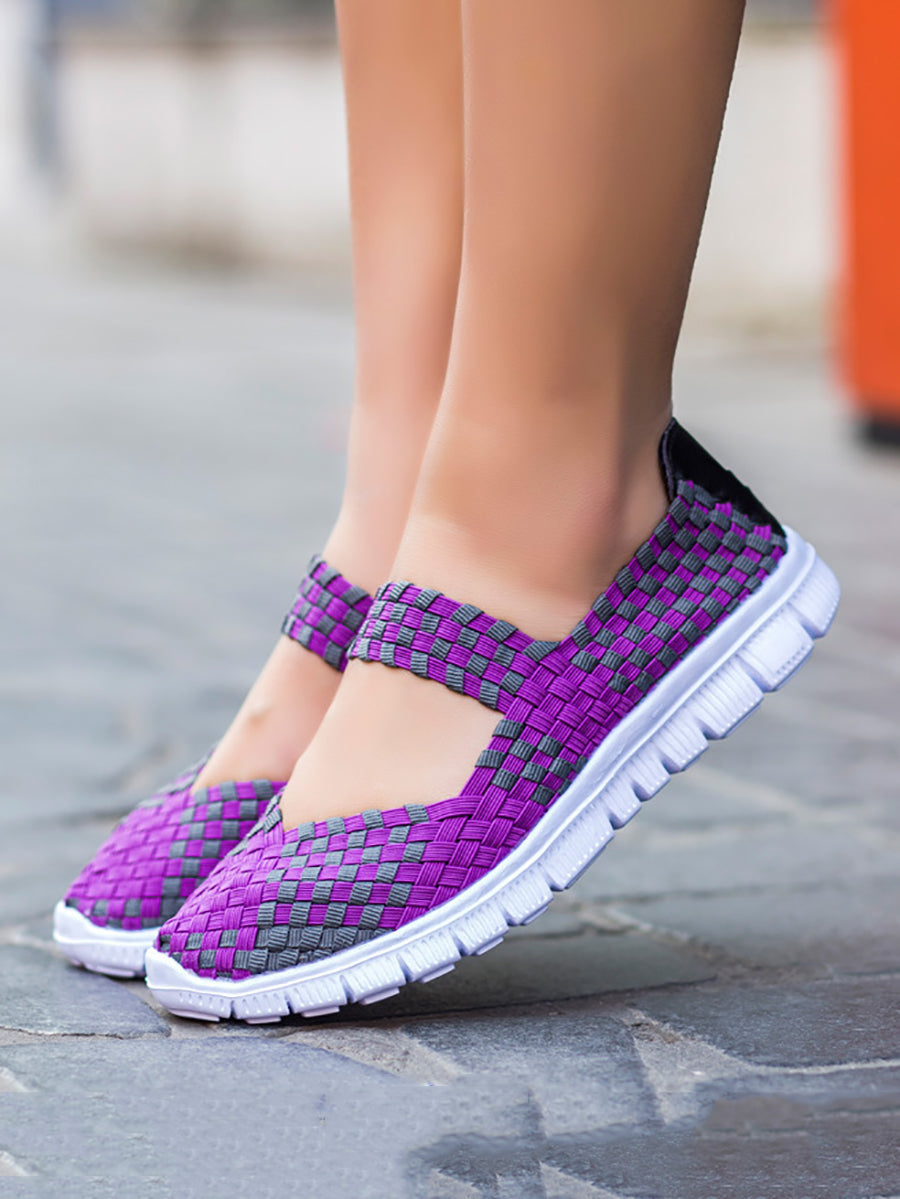 Women Summer Casual Colorblock Weave Flat Shoes RR1017