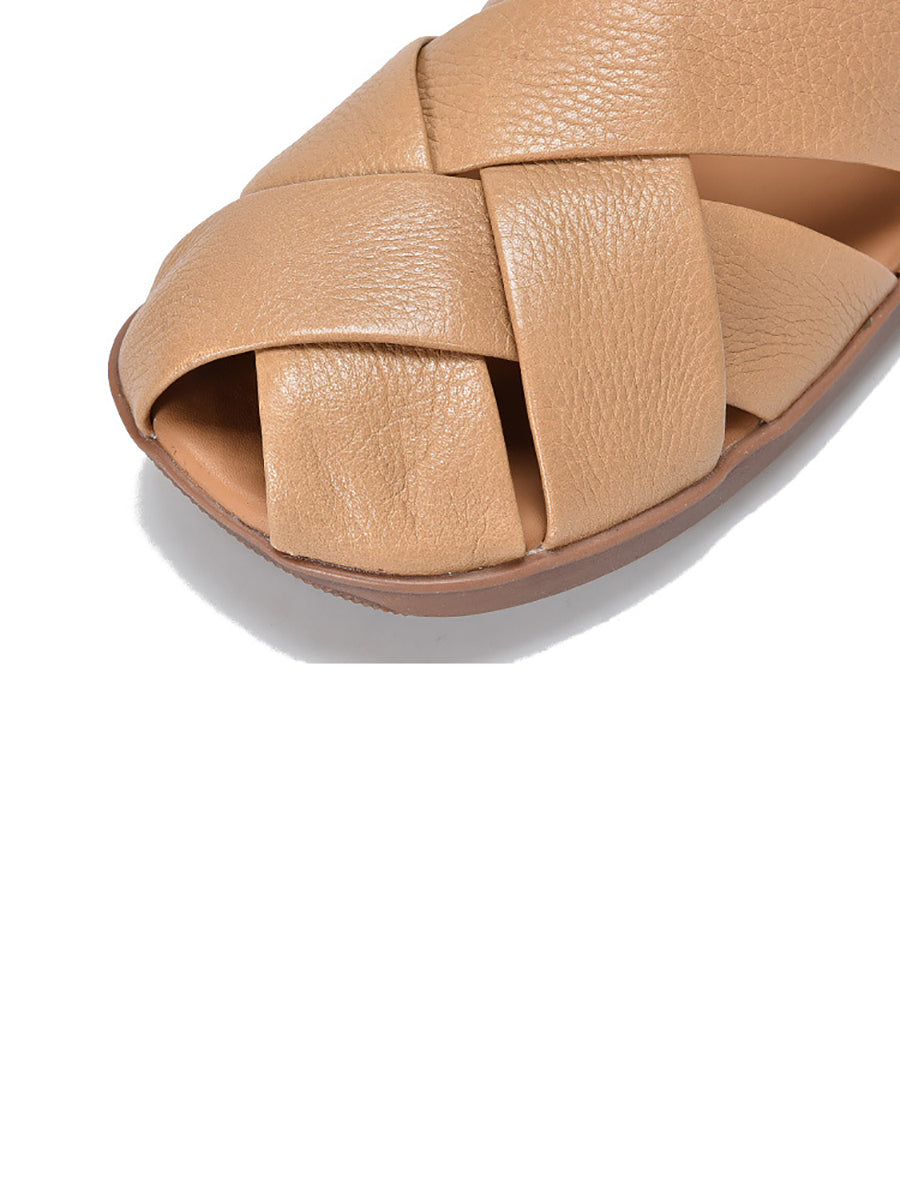 Women Summer Soft Leather Solid Flat Sandal WE1009