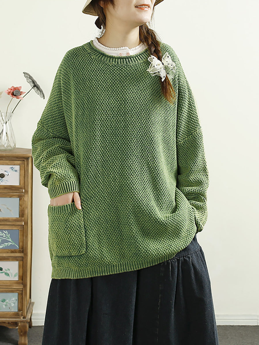 Women Casual Autumn O-Neck Solid Knit Sweater AT1025