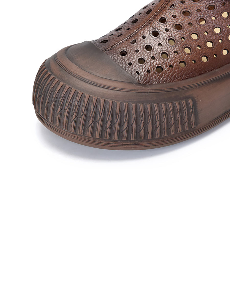 Women Summer Vintage Leather Cutout Platform Shoes AA1048