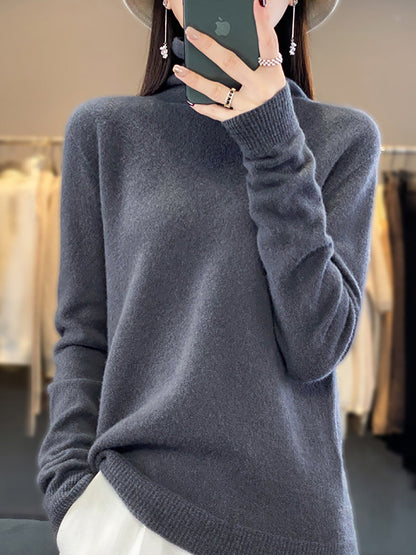 Women Autumn Turtleneck 100%Wool Soft Solid Sweater BA1037