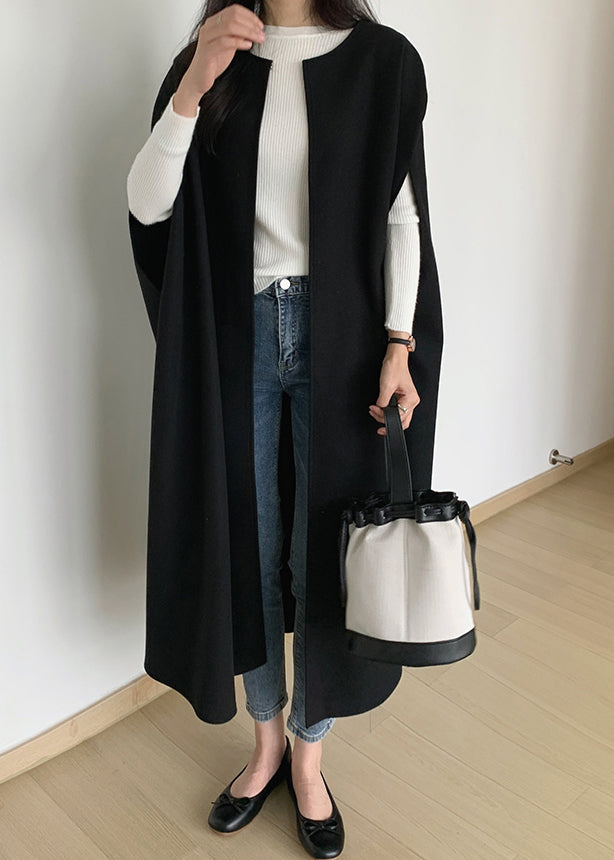 Übergroße Taschen Ärmellose Wollmäntel Damen Schwarz
