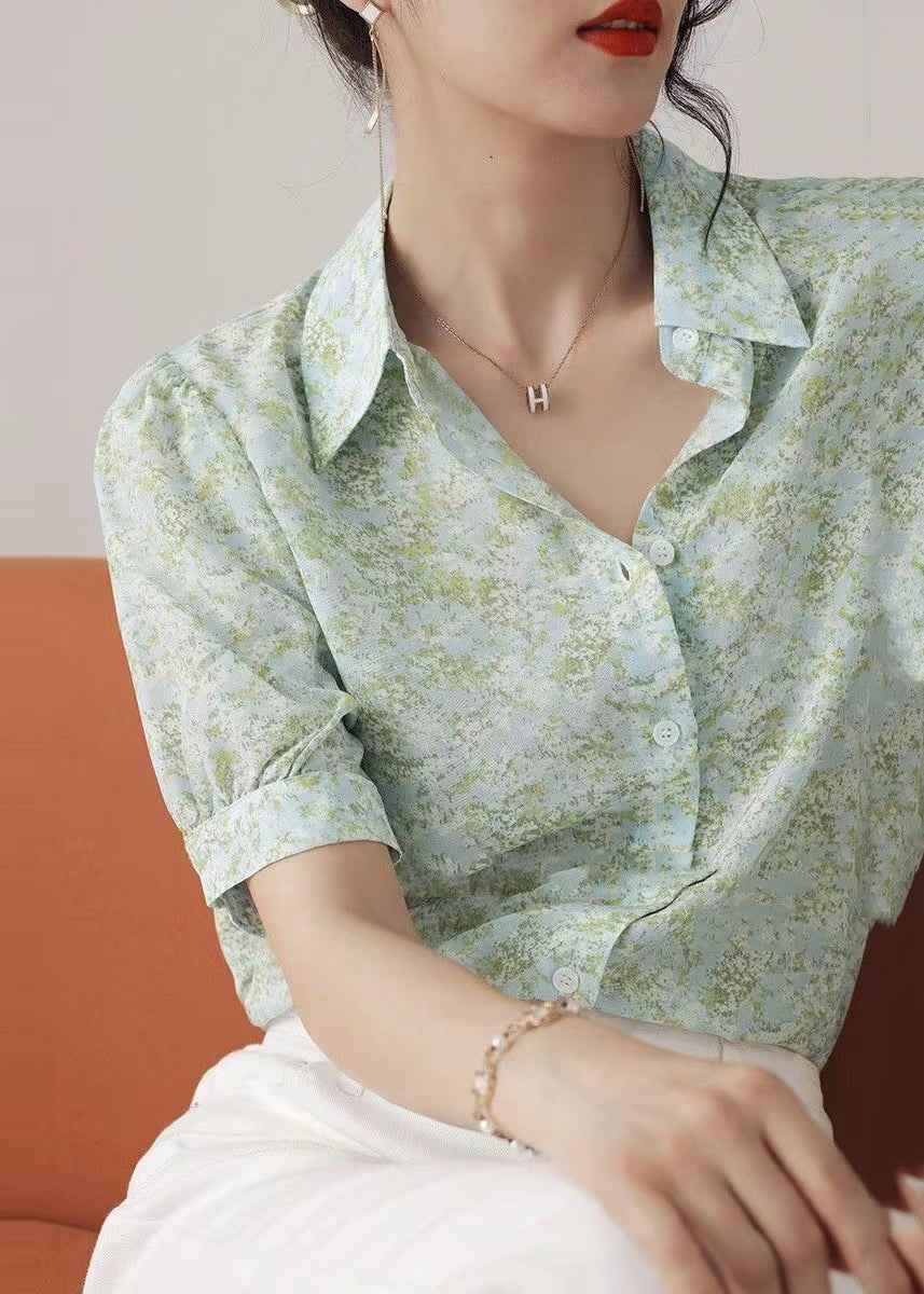 Print Summer Shirt Tops Cotton Boutique Green Light
