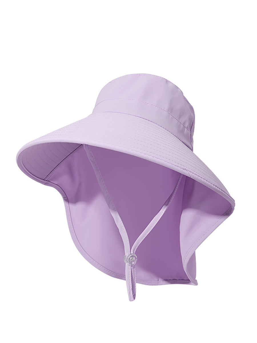 Women Summer Solid Large Brim Neck Guard Sunproof Hat WE1005