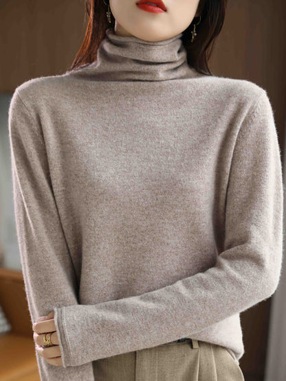 Women Autumn Turtleneck 100%Wool Solid Sweater BA1009