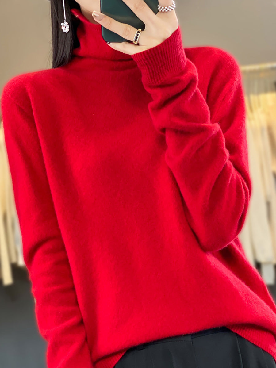 Women Autumn Turtleneck 100%Wool Soft Solid Sweater BA1037