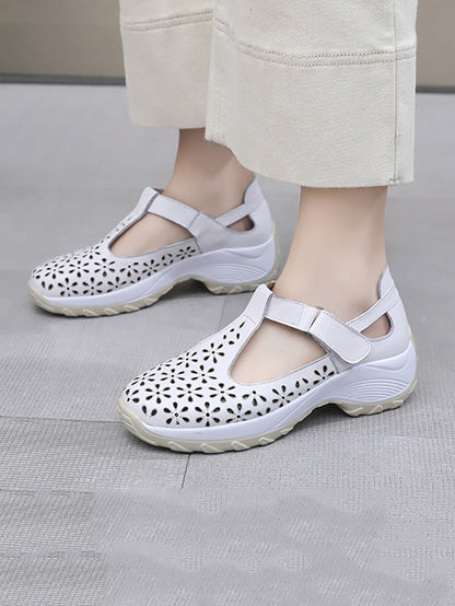 Women Summer Solid Leather Cutout Platform Shoes PA1025