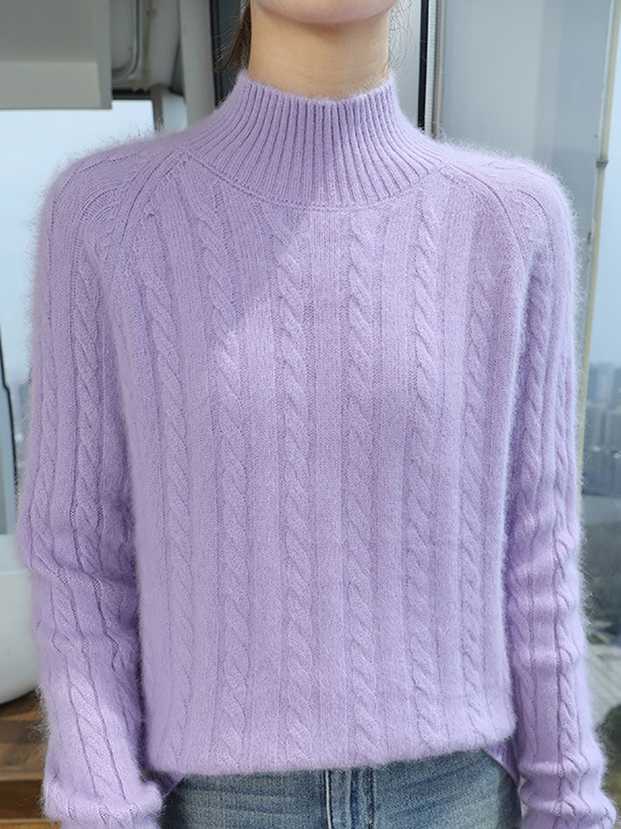 Women Autumn Vintage Half-Turtleneck 100%Wool Trist Sweater BA1065