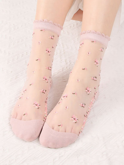 8 Pairs Women Summer Floral Jacquard Thin Socks LL007